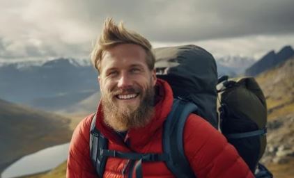 Man with a beard thru-hikes with a beard