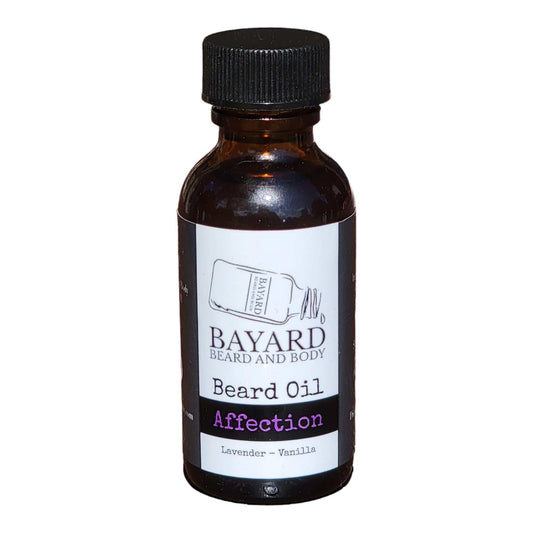 Affection beard oil is made with lavender and vanilla essential oils