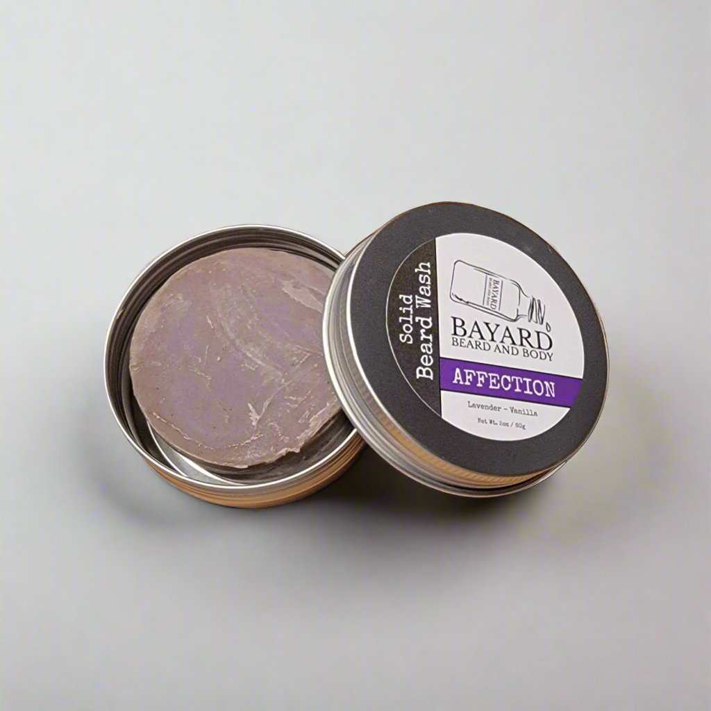 Affection Solid Beard Wash Light Stripping Bar made with Lavender and Vanilla.