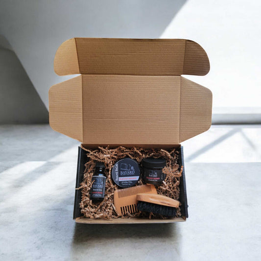 Beard Care Gift Set on a marble top