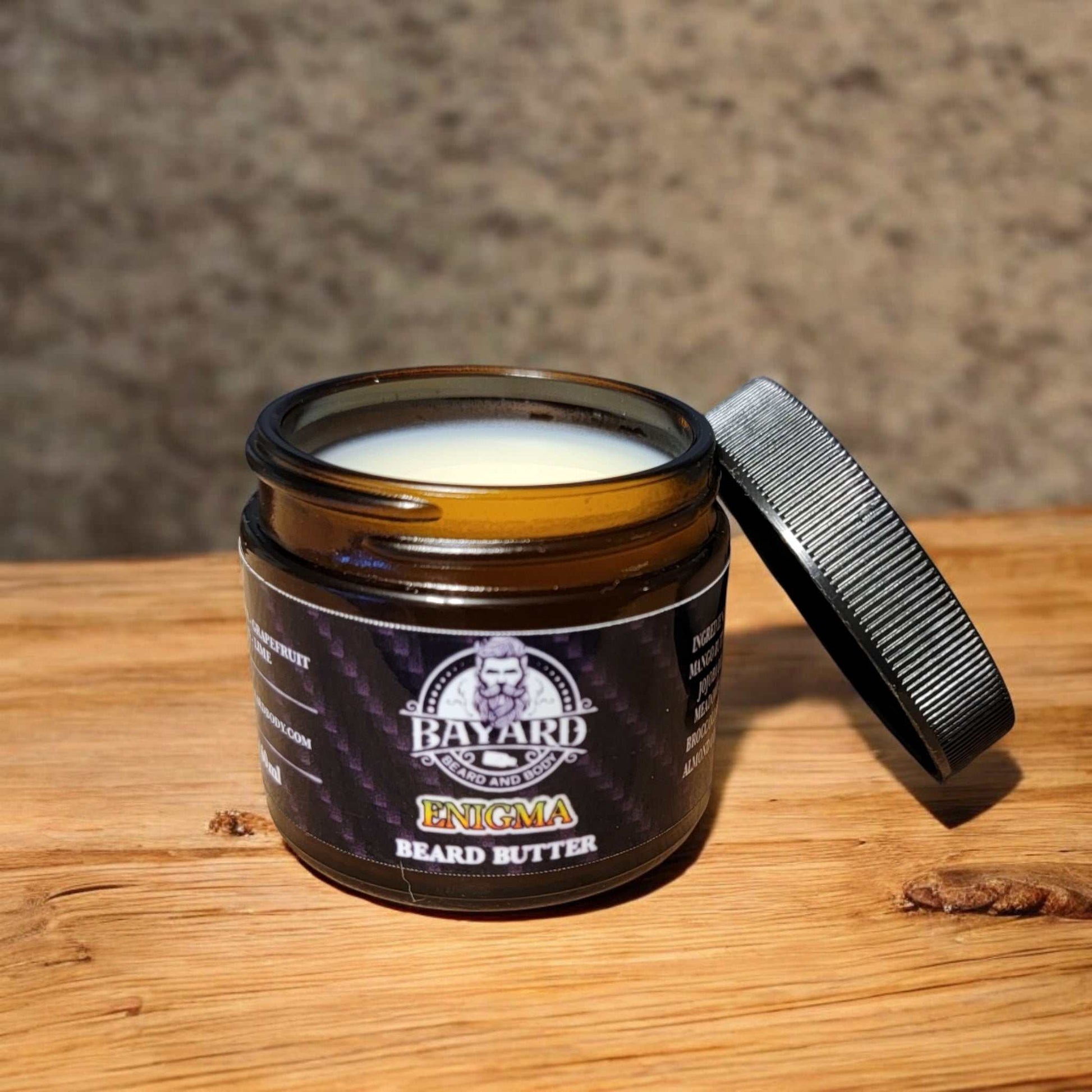 Enigma Beard Butter with the top off 