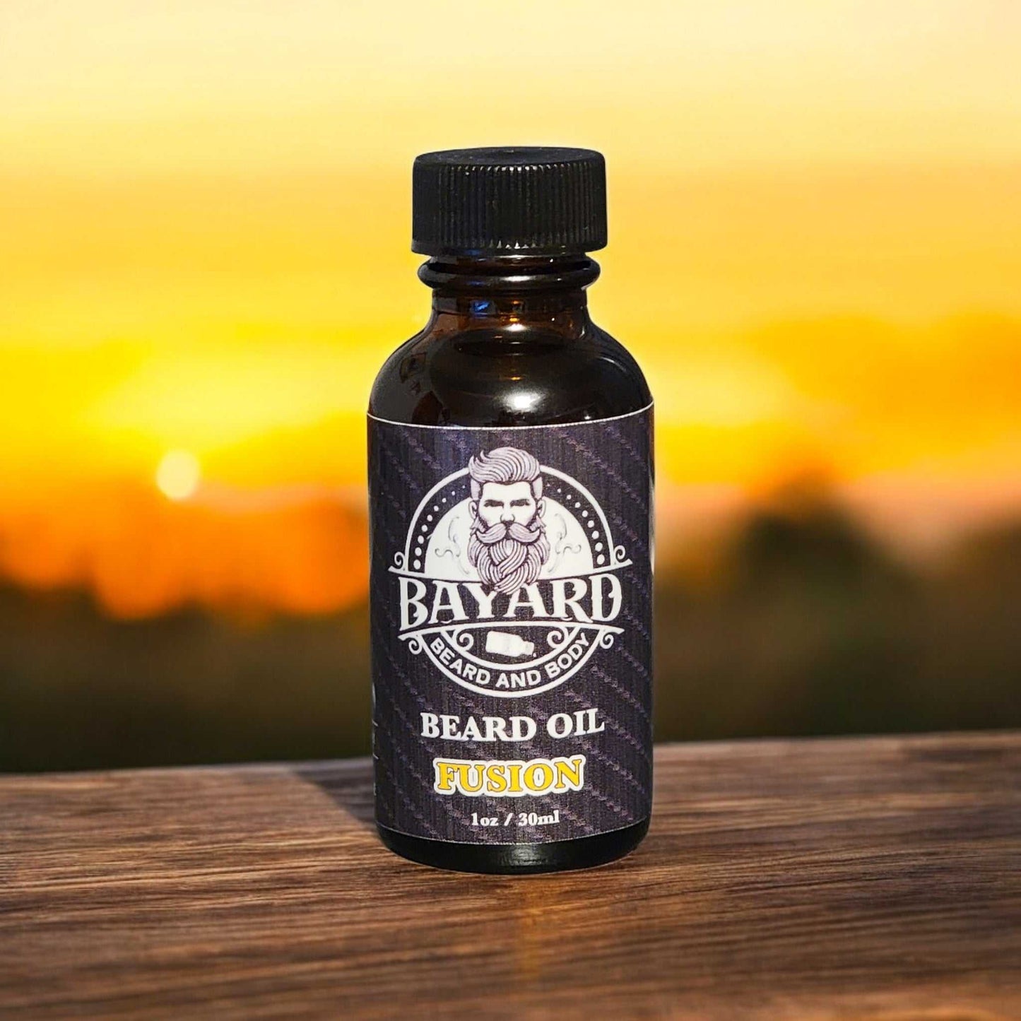 Fusion Beard Oil at sunset 