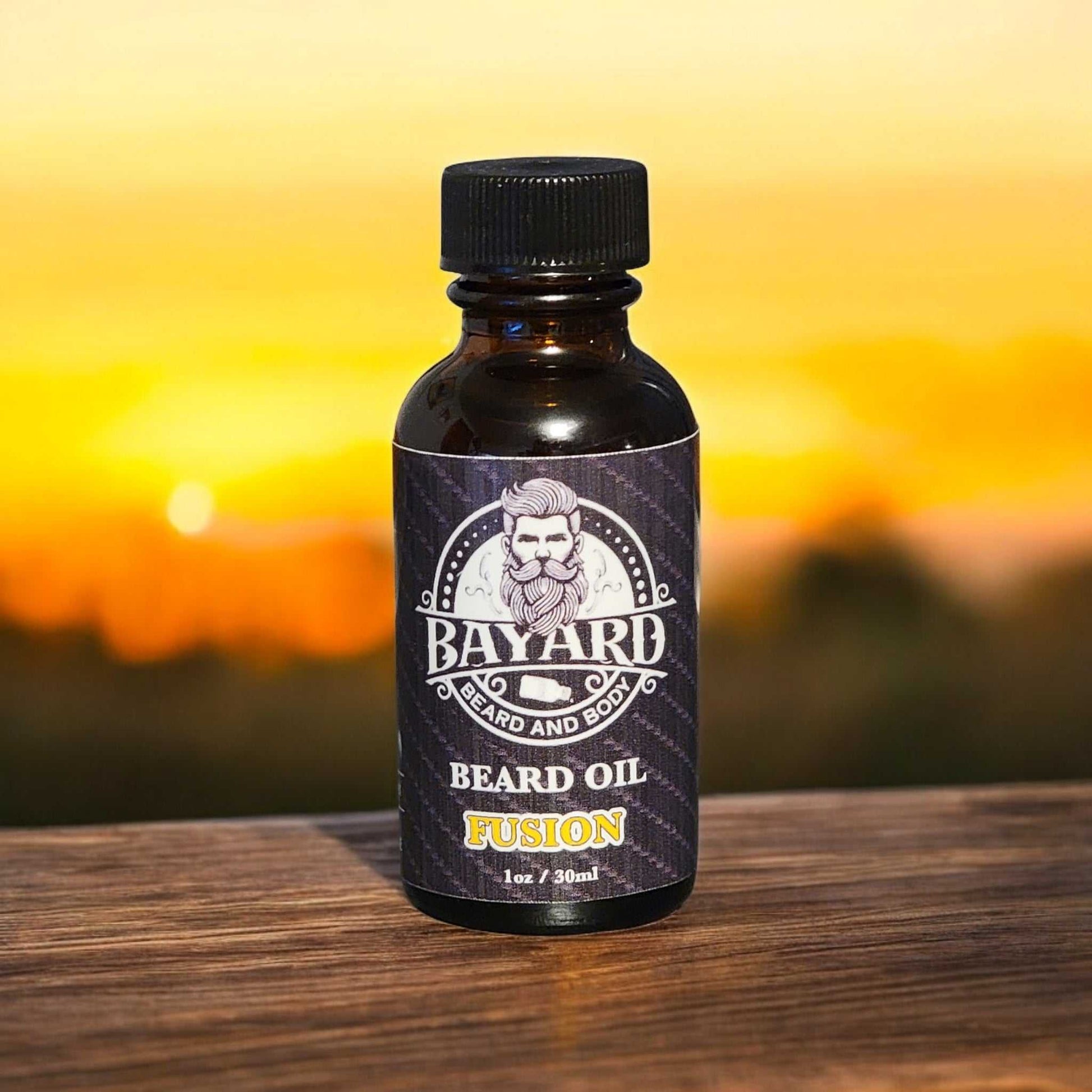 Fusion Beard Oil at sunset 