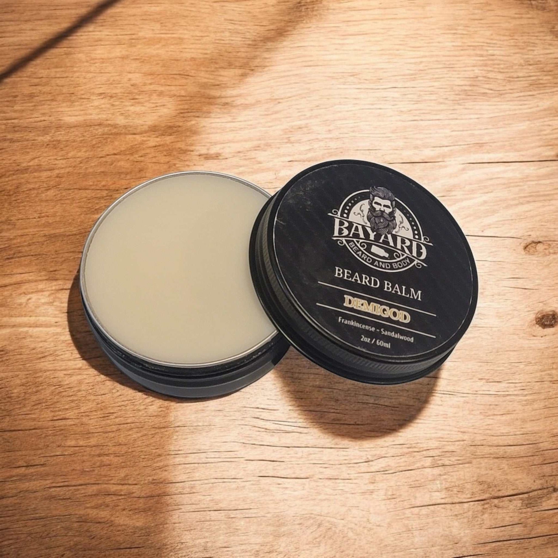 Demigod Beard Balm on a wood table 