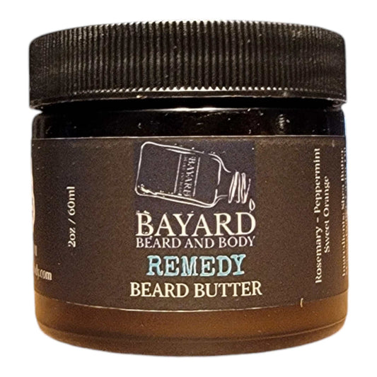 Remedy Beard Butter close up with lid on