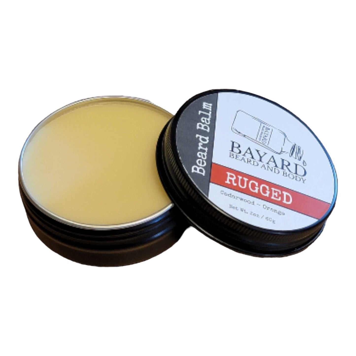 Rugged Beard Balm by Bayard Beard and Body. Made with Cedarwood and Sweet Orange essential oils. 