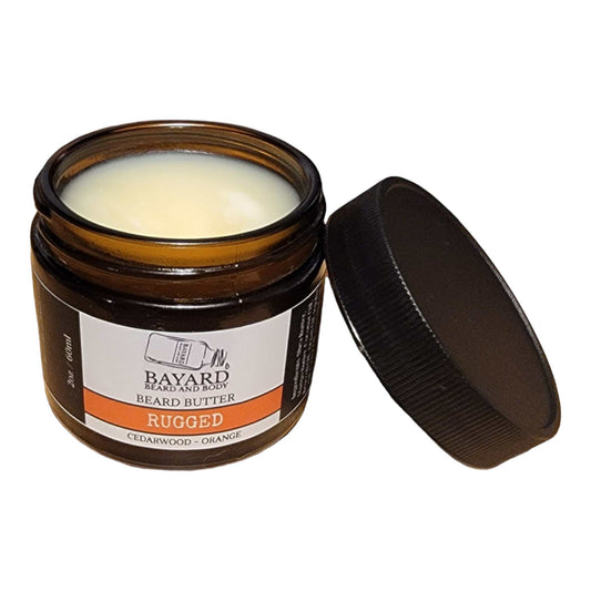 Rugged Beard Butter by Bayard Beard and Body. Cedarwood and Sweet Orange essential oils. 