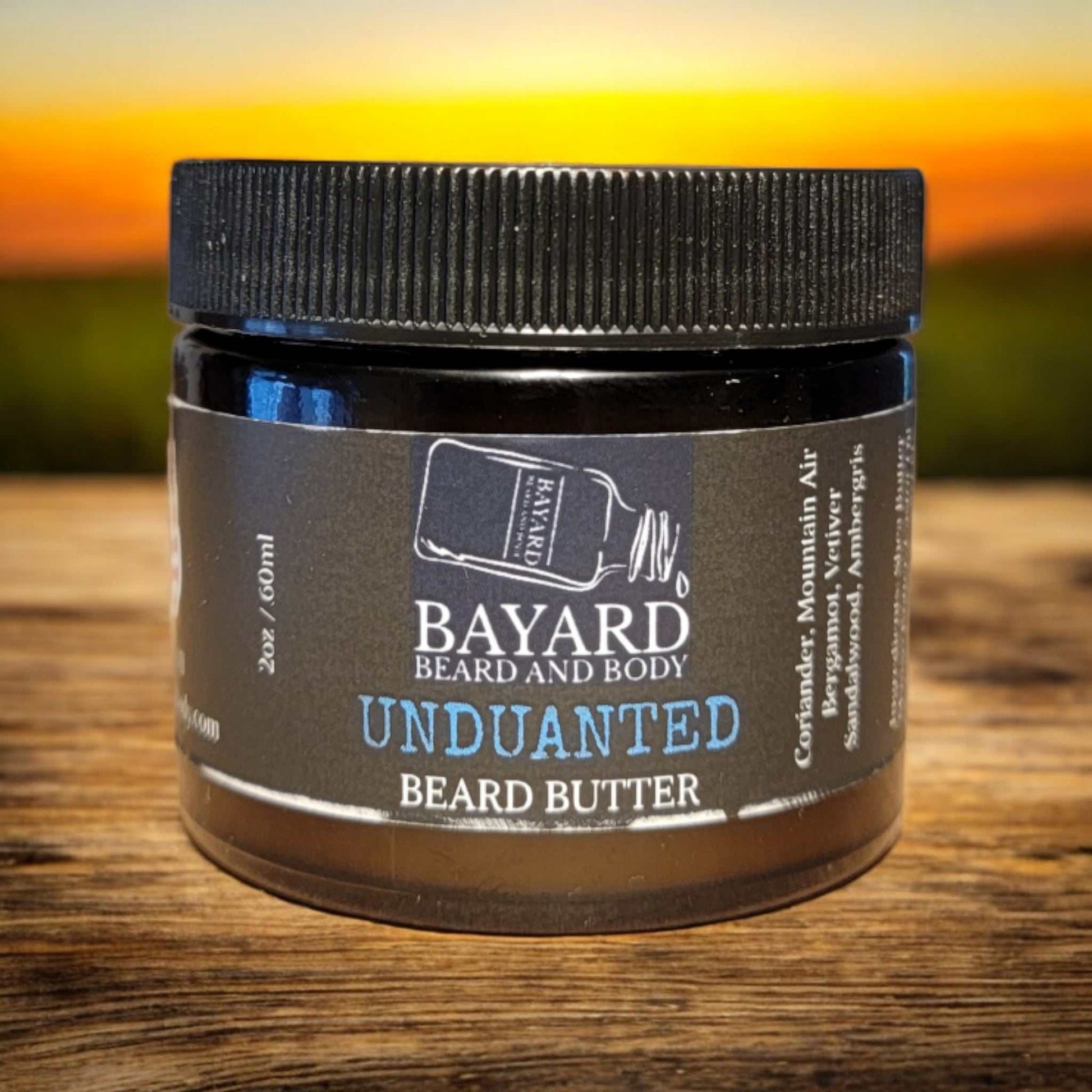 Undaunted Beard Butter with sunset background 