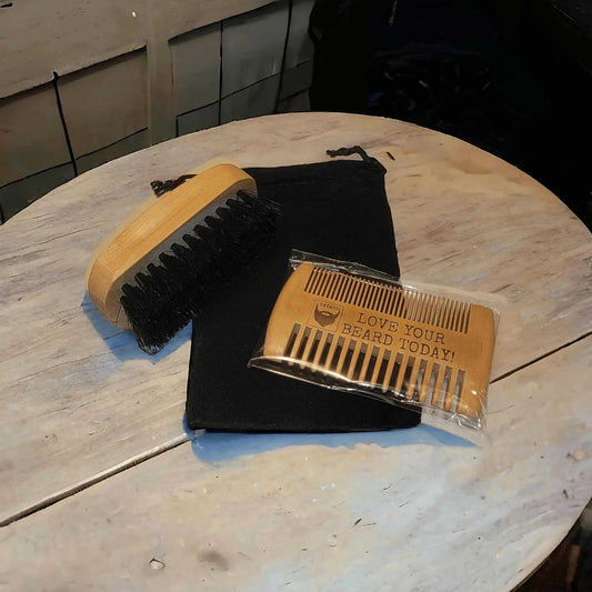 Starter beard care kit - wood comb and boars hair brush